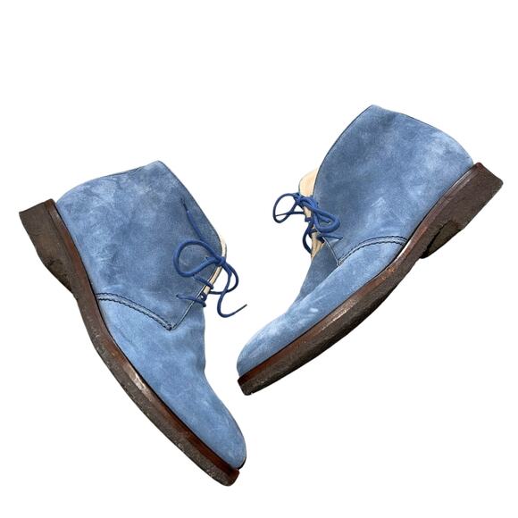 Chukka Boots Blue Suede Italian Leather Gumshoe Sole - Picture 2 of 11